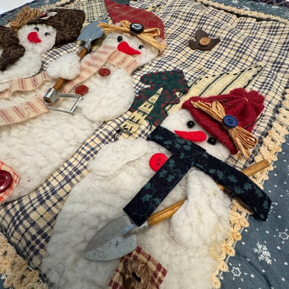 Vintage Pillow Cover 2D Handmade Christmas Winter Snowman Family Zipper *read* - Picture 3 of 7